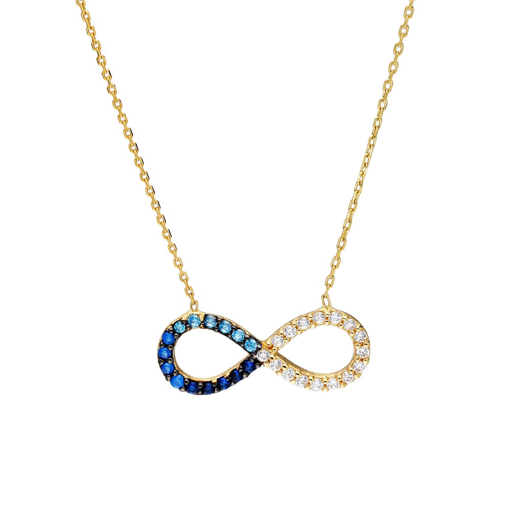 Glorria 14k Solid Gold Colored Pave Infinity Necklace