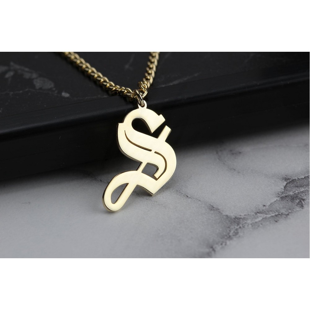 Glorria 925k Sterling Silver Personalized Initial Necklace with Curb Chain