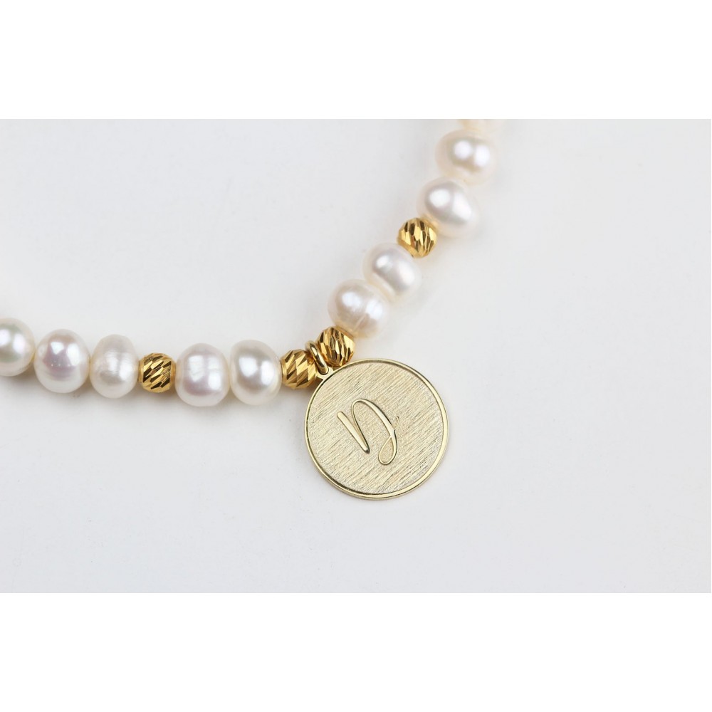 Glorria 925k Sterling Silver Personalized Circle Pearl Bracelet