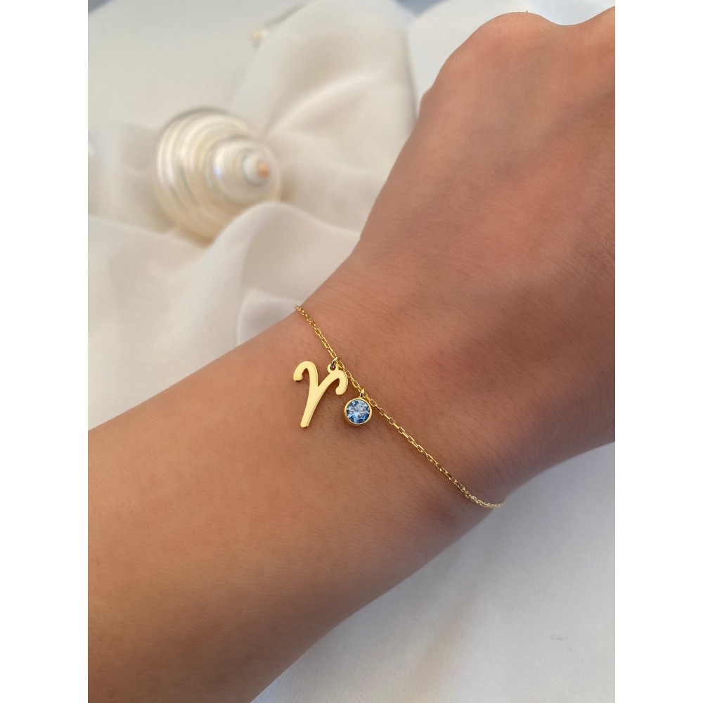 Glorria 925k Sterling Silver Personalized Zodiac Bracelet with Birthstone