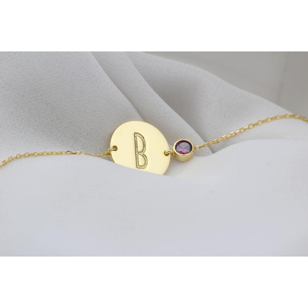 Glorria 925k Sterling Silver Personalized Circle Bracelet with Birthstone