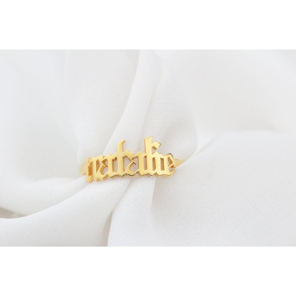 Glorria 925k Sterling Silver Personalized Gothic Name Ring