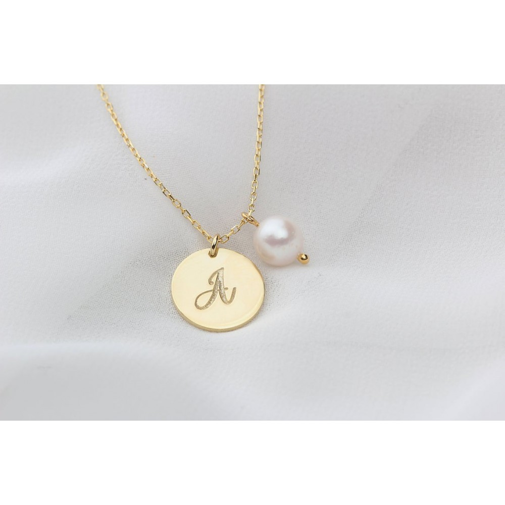 Glorria 925k Sterling Silver Personalized Initial Circle Necklace with Pearl