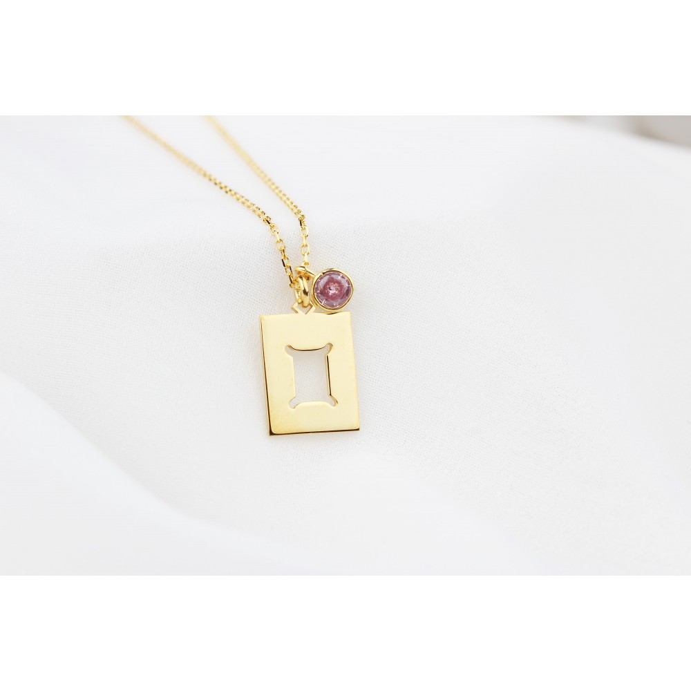 Glorria 925k Sterling Silver Personalized Birthstone Gemini Sign Sterling Silver Necklace