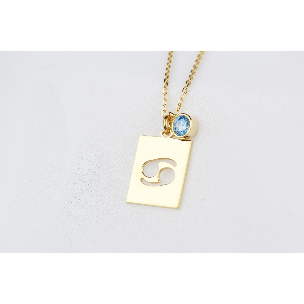 Glorria 925k Sterling Silver Personalized Cancer Sign Sterling Silver Necklace with Birth Stone