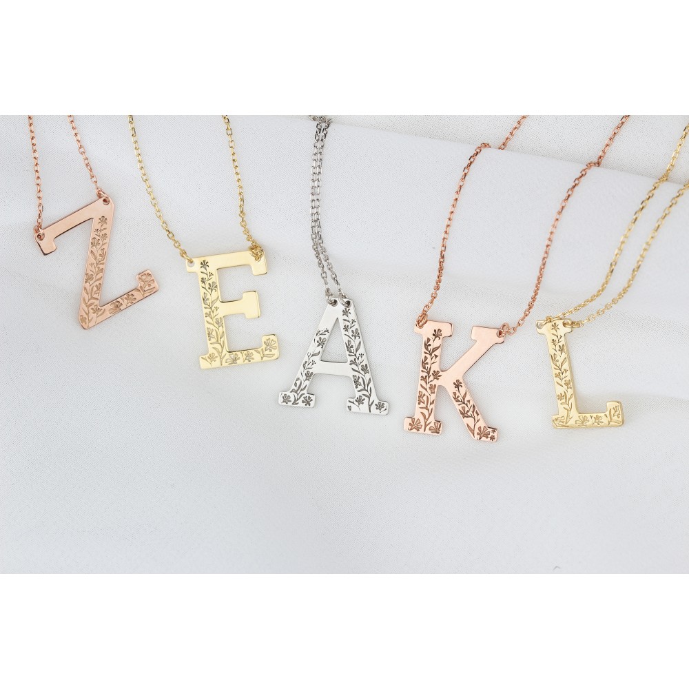 Glorria 925k Sterling Silver Personalized Letter Sterling Silver Necklace