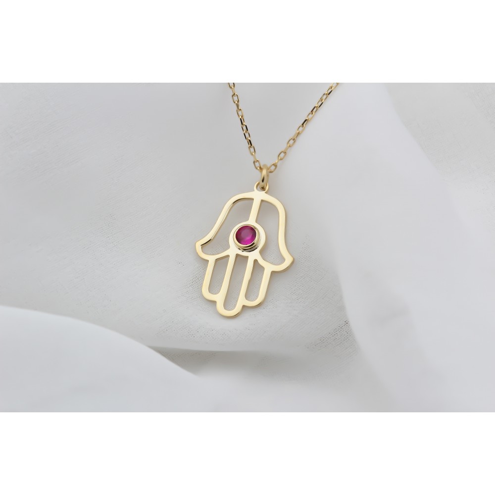 Glorria 925k Sterling Silver Personalized Sterling Silver Birthstone Fatima Hand Necklace