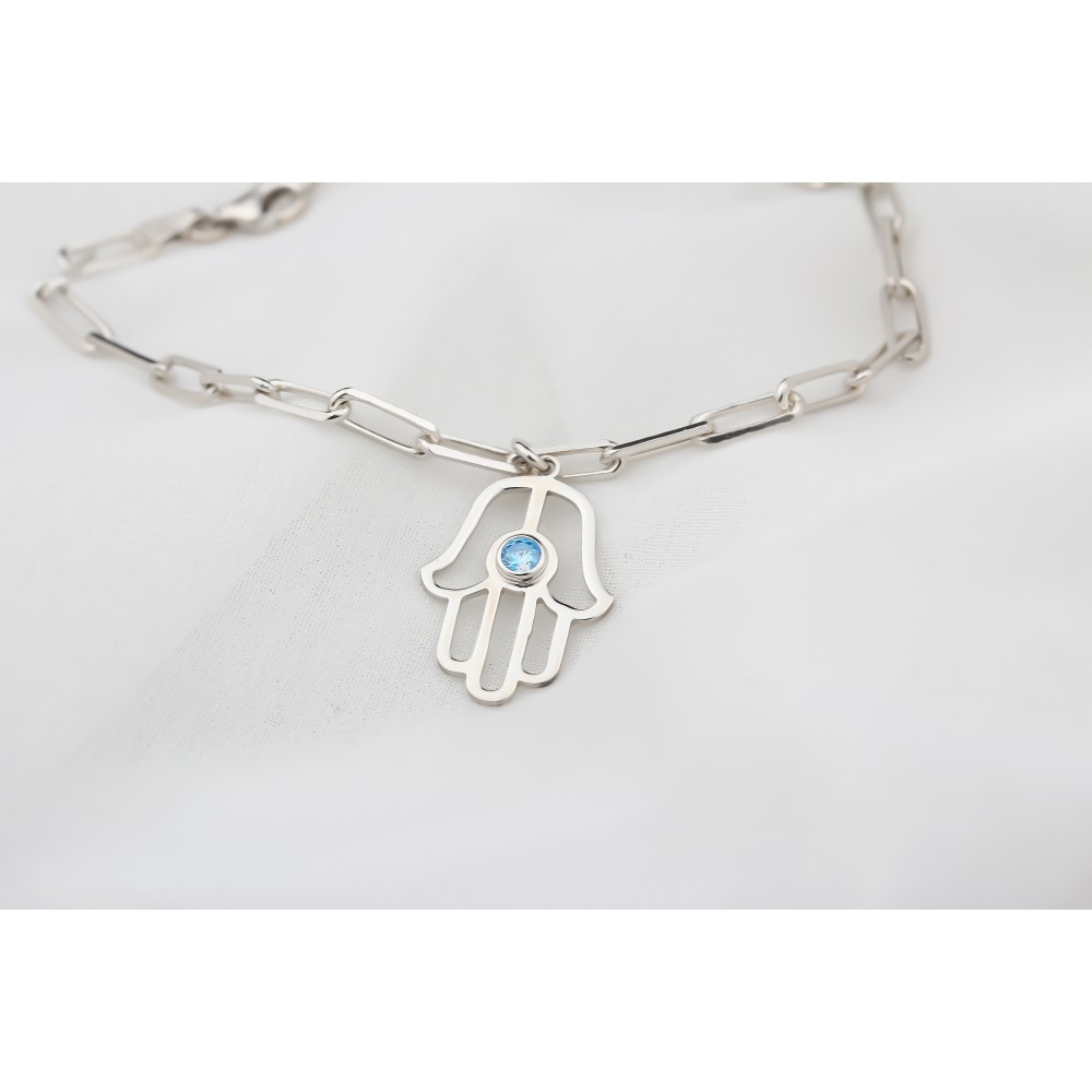 Glorria 925k Sterling Silver Personalized Sterling Silver Birthstone Fatima Hand Bracelet