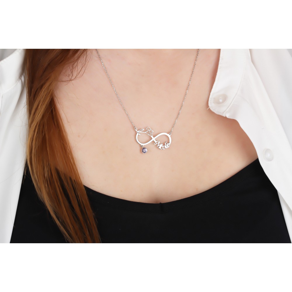 Glorria 925k Sterling Silver Personalized Name Infinity Birth Flower Birthstone Necklace