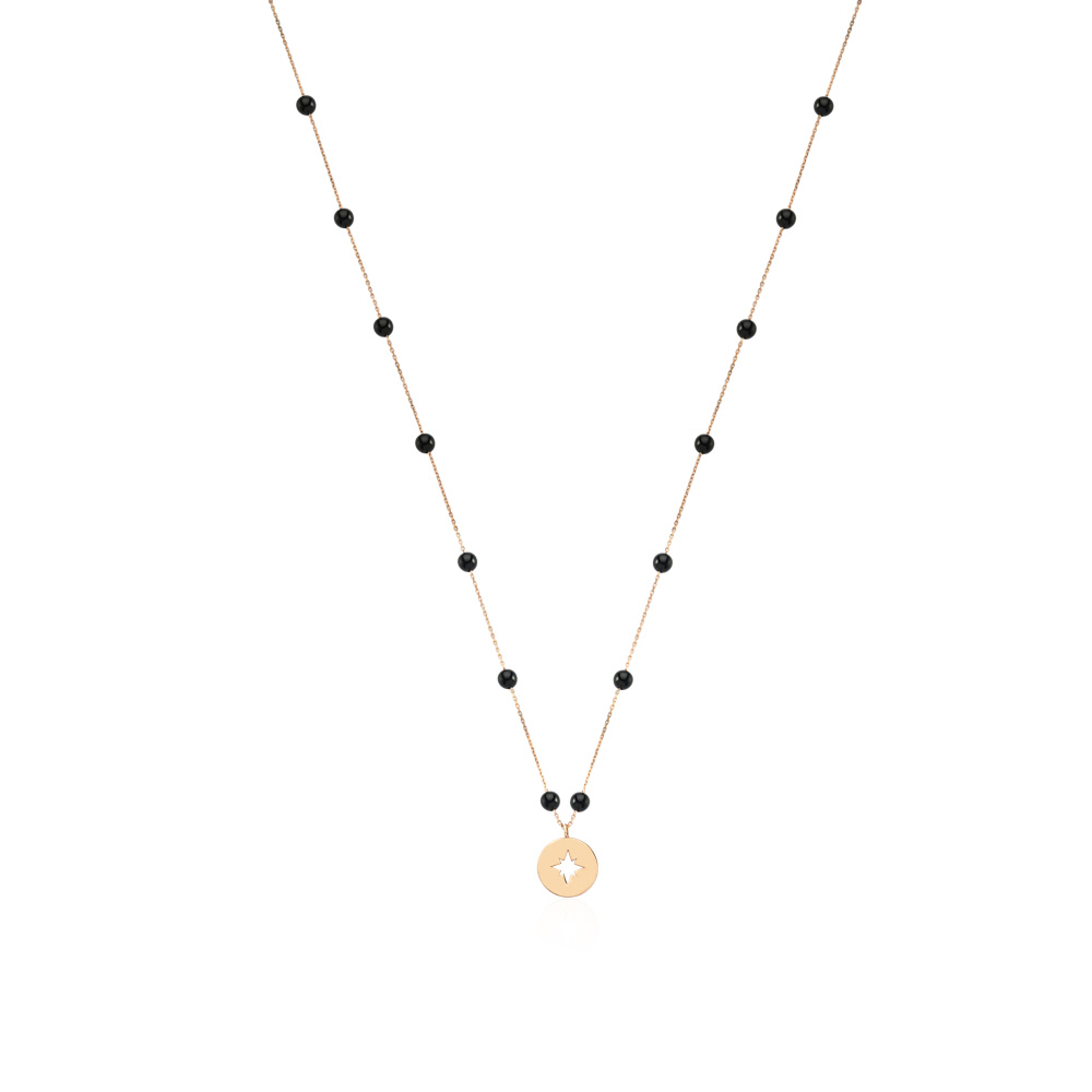 Glorria 14k Solid Gold Onyx Pave Polar Star Necklace