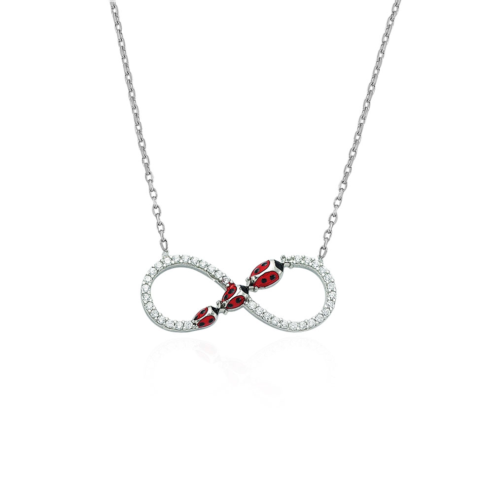 Glorria 925k Sterling Silver Ladybug Infinity Necklace