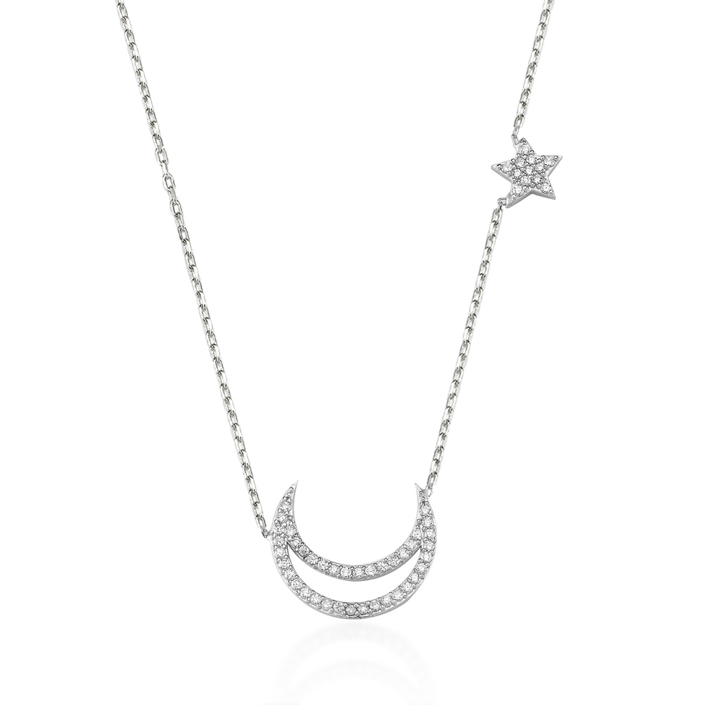 Glorria 925k Sterling Silver Crescent And Star Necklace