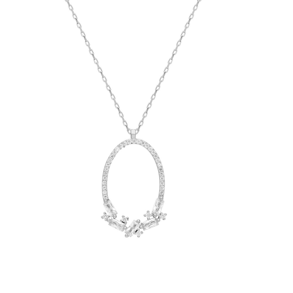 Glorria 925k Sterling Silver Baget Pave Oval Necklace