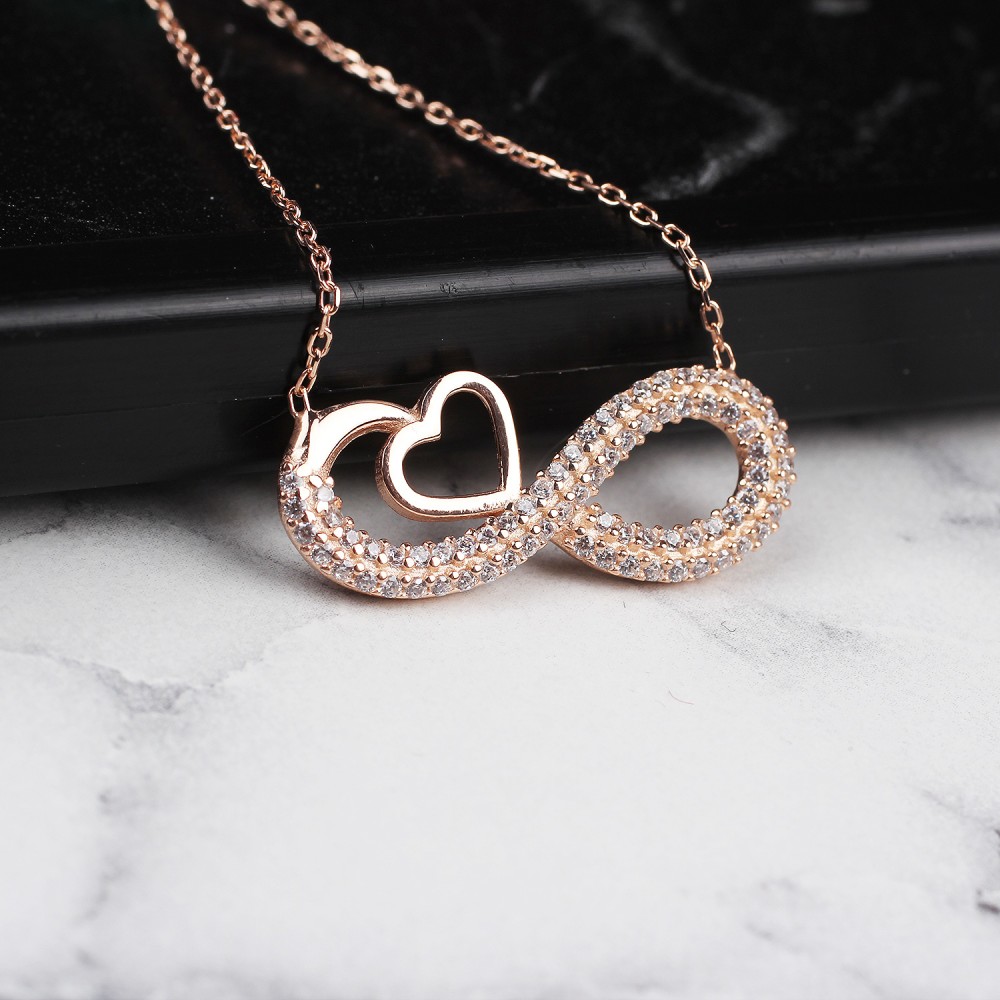 Glorria 925k Sterling Silver Heart Infinity Necklace