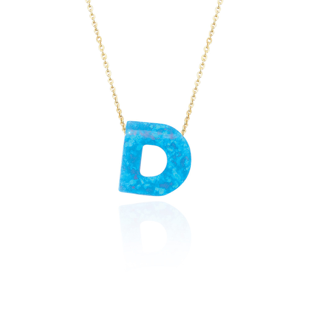 Glorria 14k Solid Gold Opal Letter Necklace