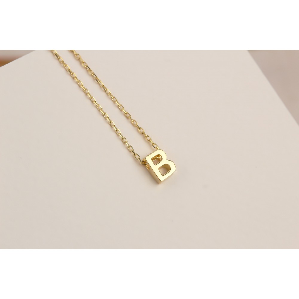 Glorria 925k Sterling Silver 3D Minimalist Letter B Necklace