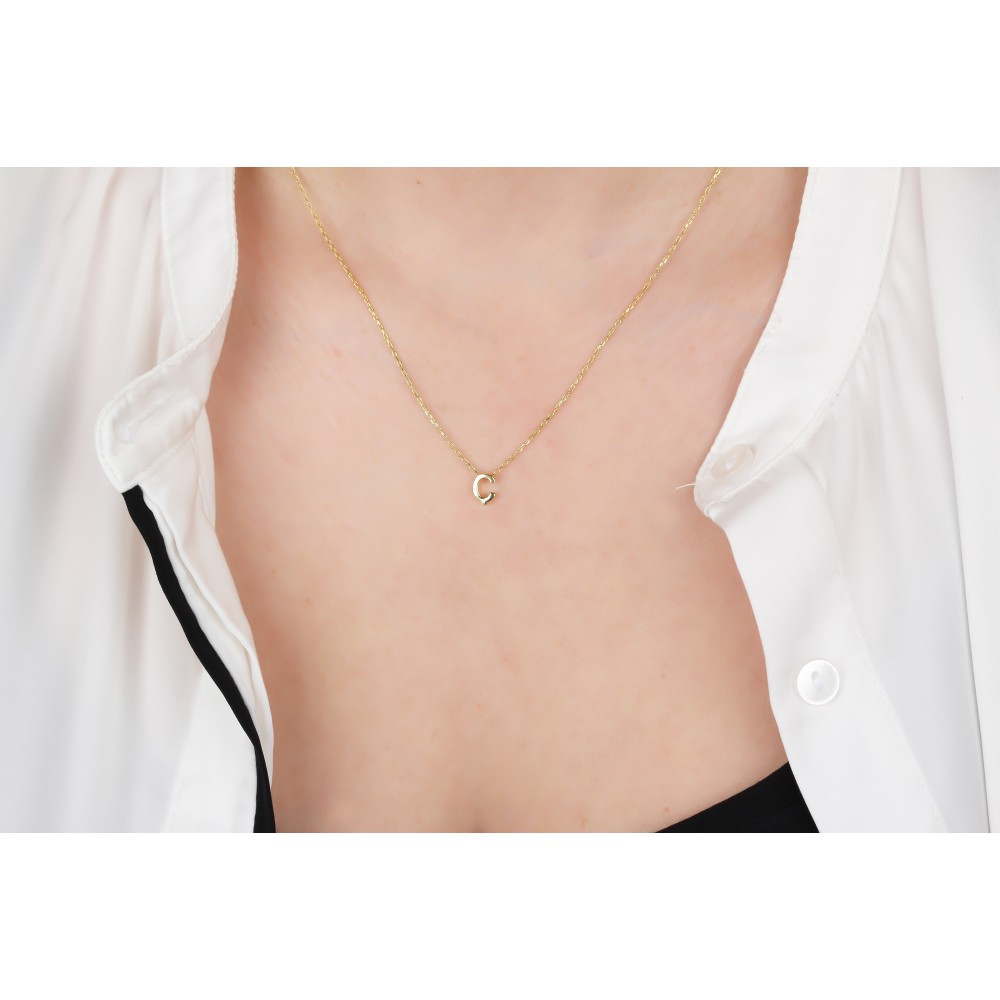 Glorria 925k Sterling Silver 3D Minimalist Letter Ç Necklace