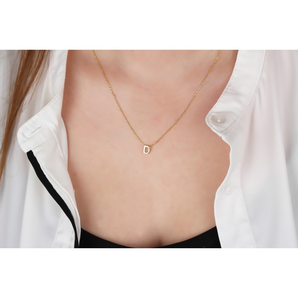 Glorria 925k Sterling Silver 3D Minimalist Letter D Necklace