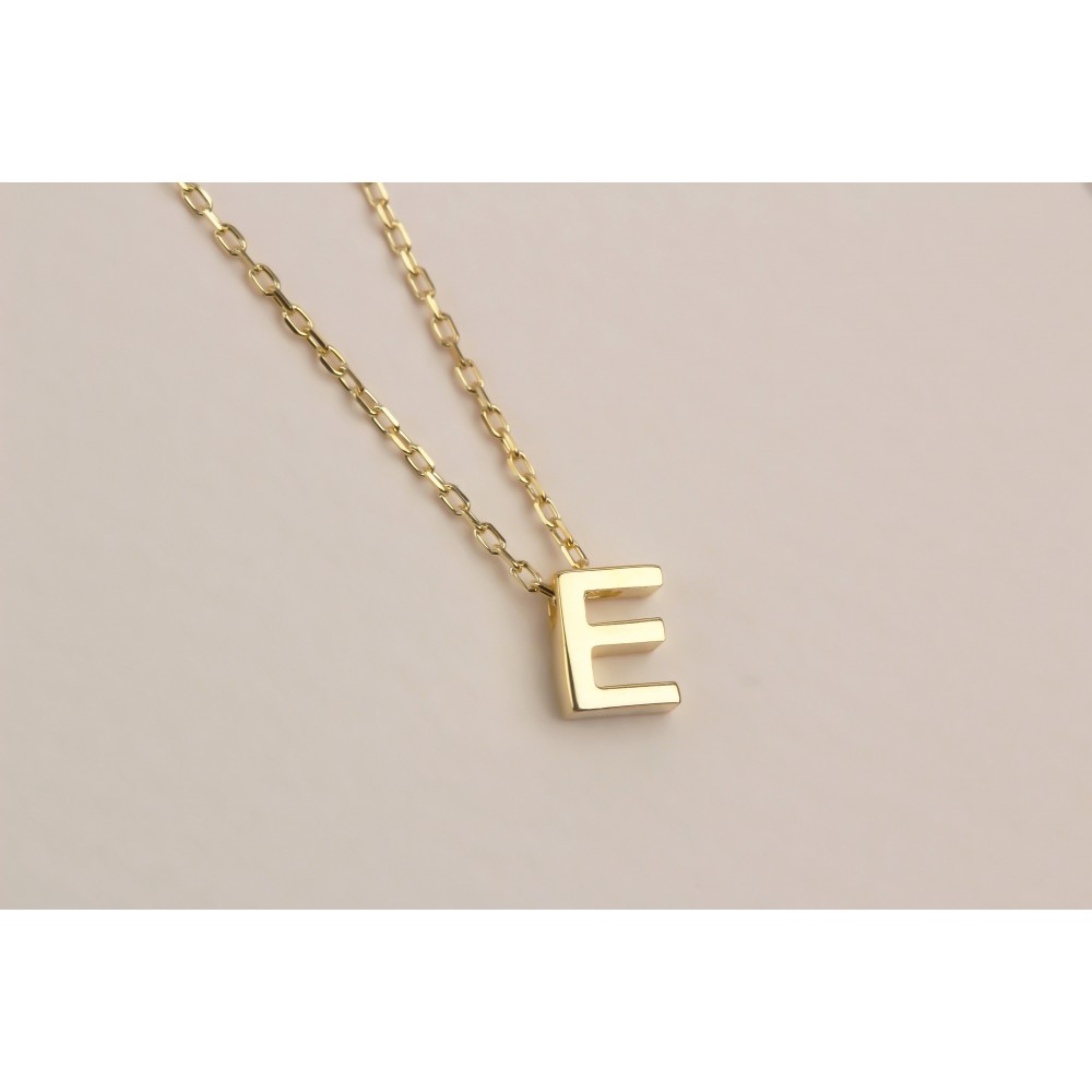 Glorria 925k Sterling Silver 3D Minimalist Letter E Necklace