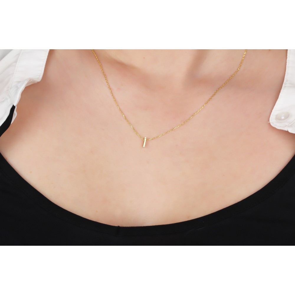 Glorria 925k Sterling Silver 3D Minimalist Letter İ Necklace