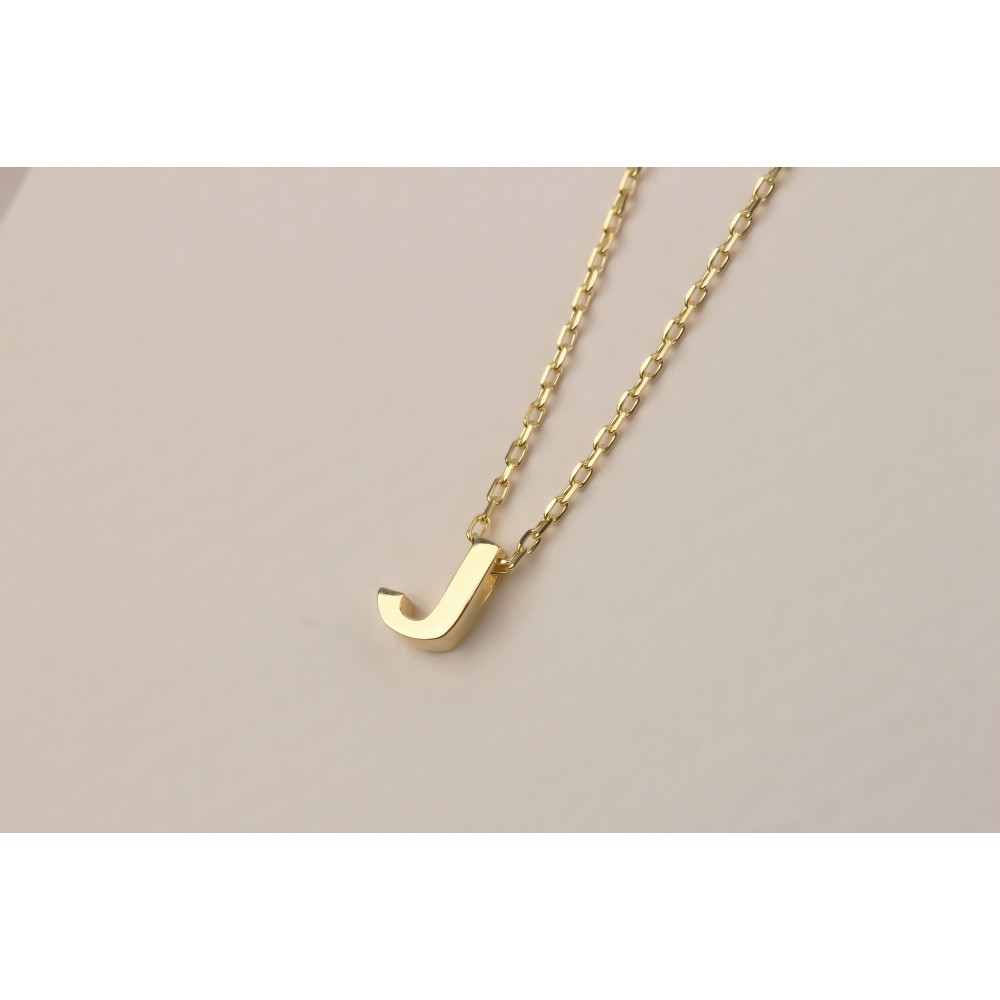 Glorria 925k Sterling Silver 3D Minimalist Letter J Necklace