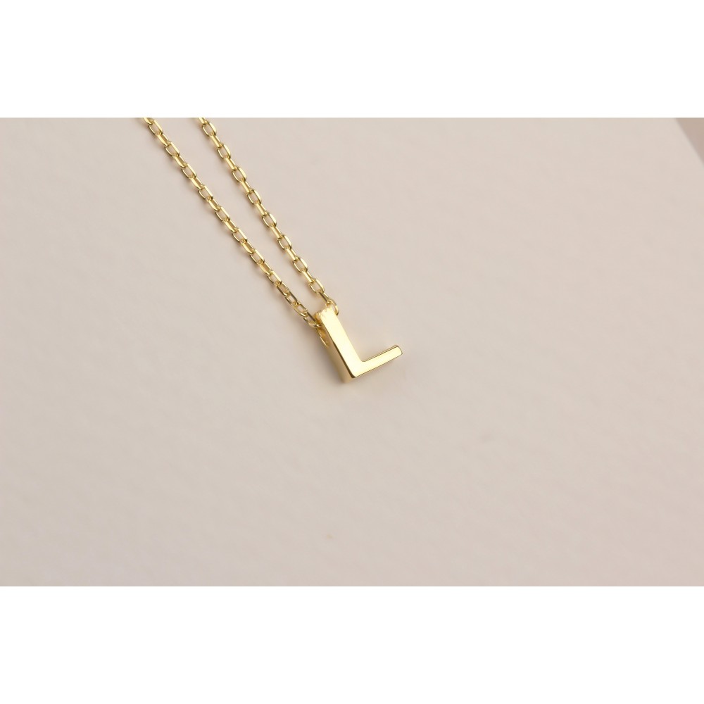 Glorria 925k Sterling Silver 3D Minimalist Letter L Necklace