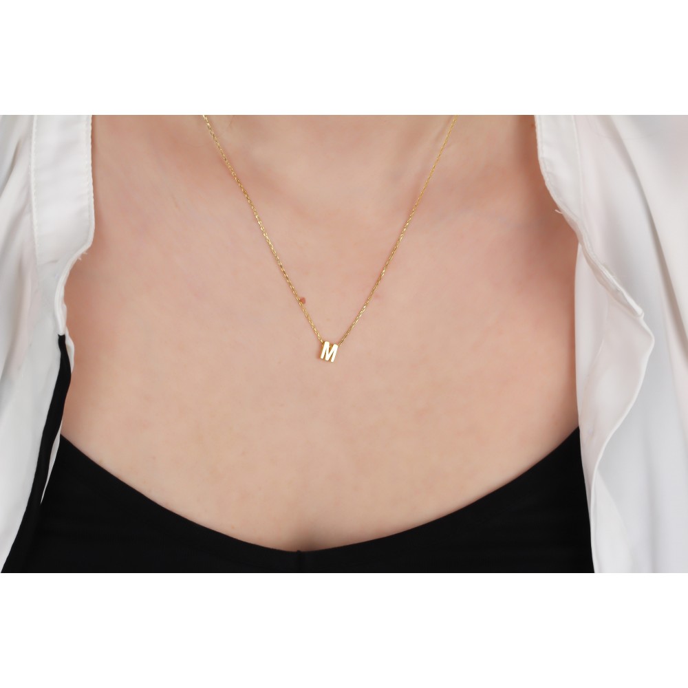 Glorria 925k Sterling Silver 3D Minimalist Letter M Necklace