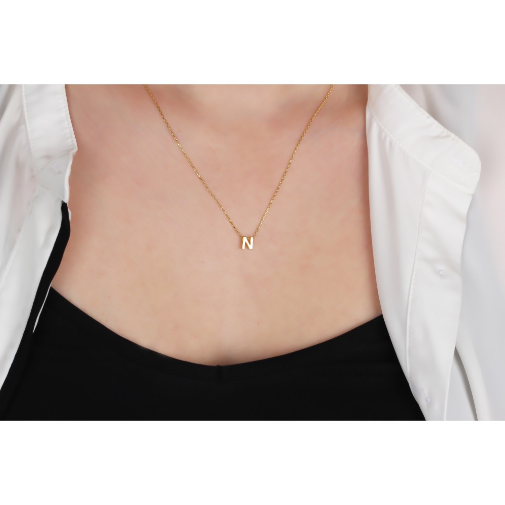 Glorria 925k Sterling Silver 3D Minimalist Letter N Necklace