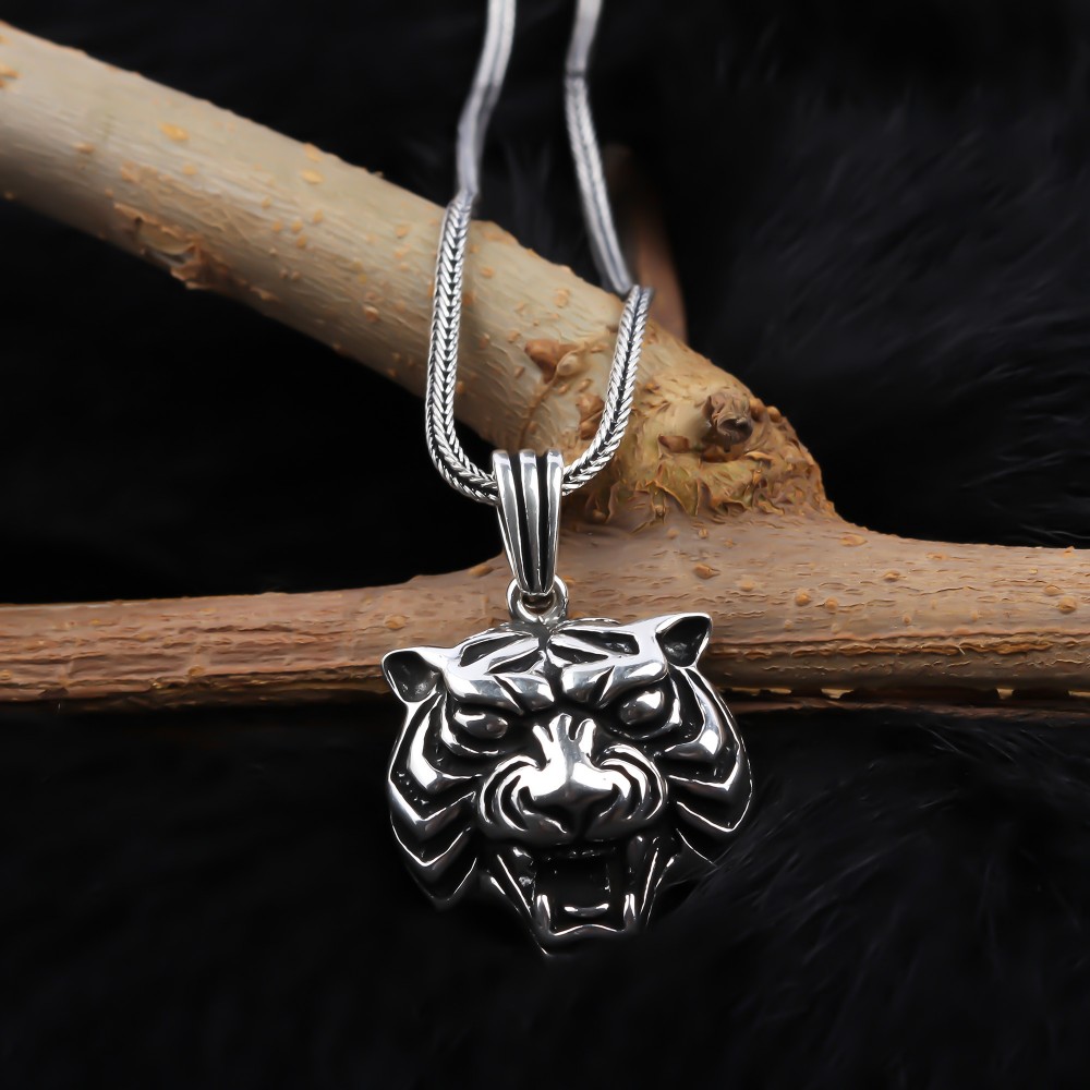 Glorria 925k Sterling Silver Men Tiger Necklace