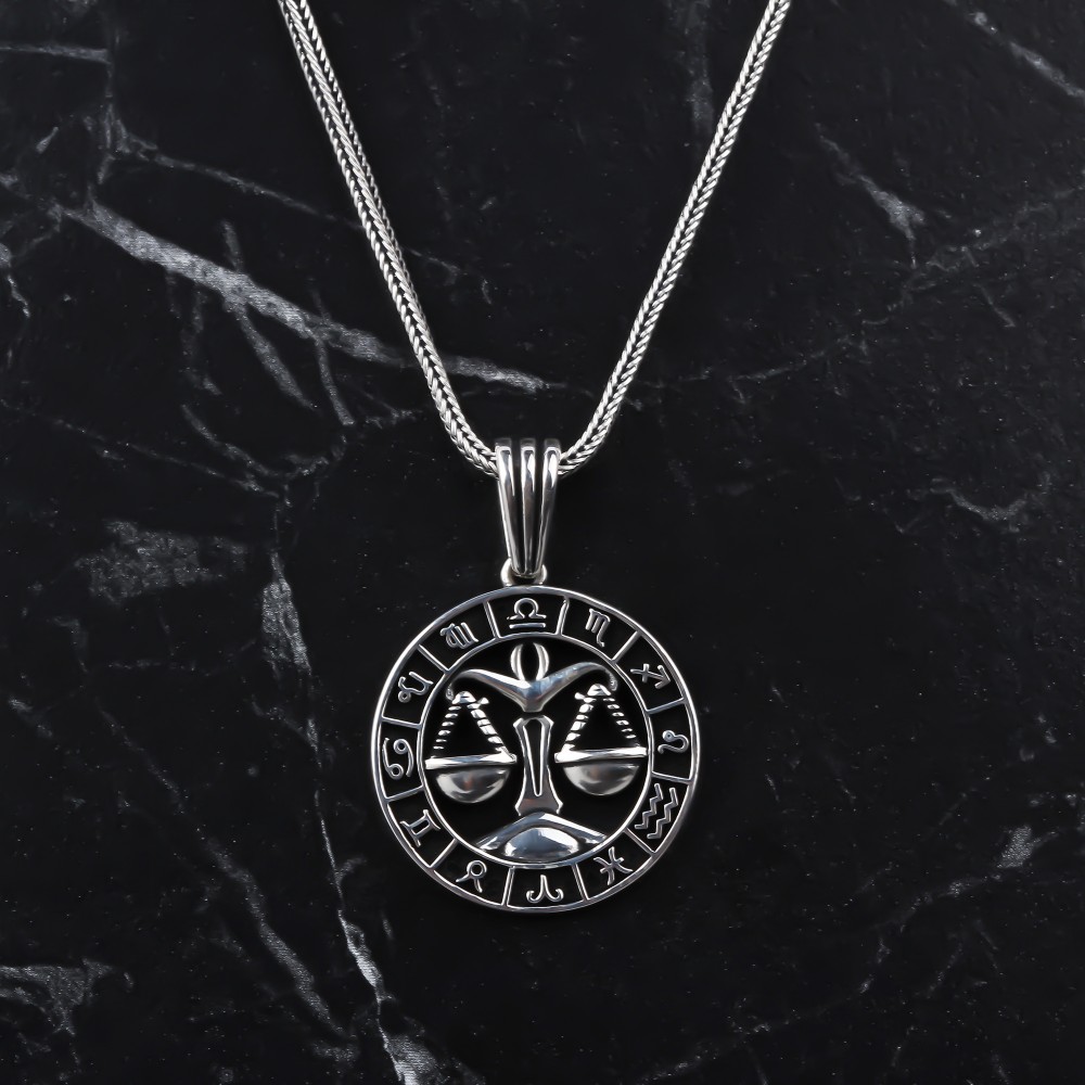 Glorria 925k Sterling Silver Men Libra Sign Necklace