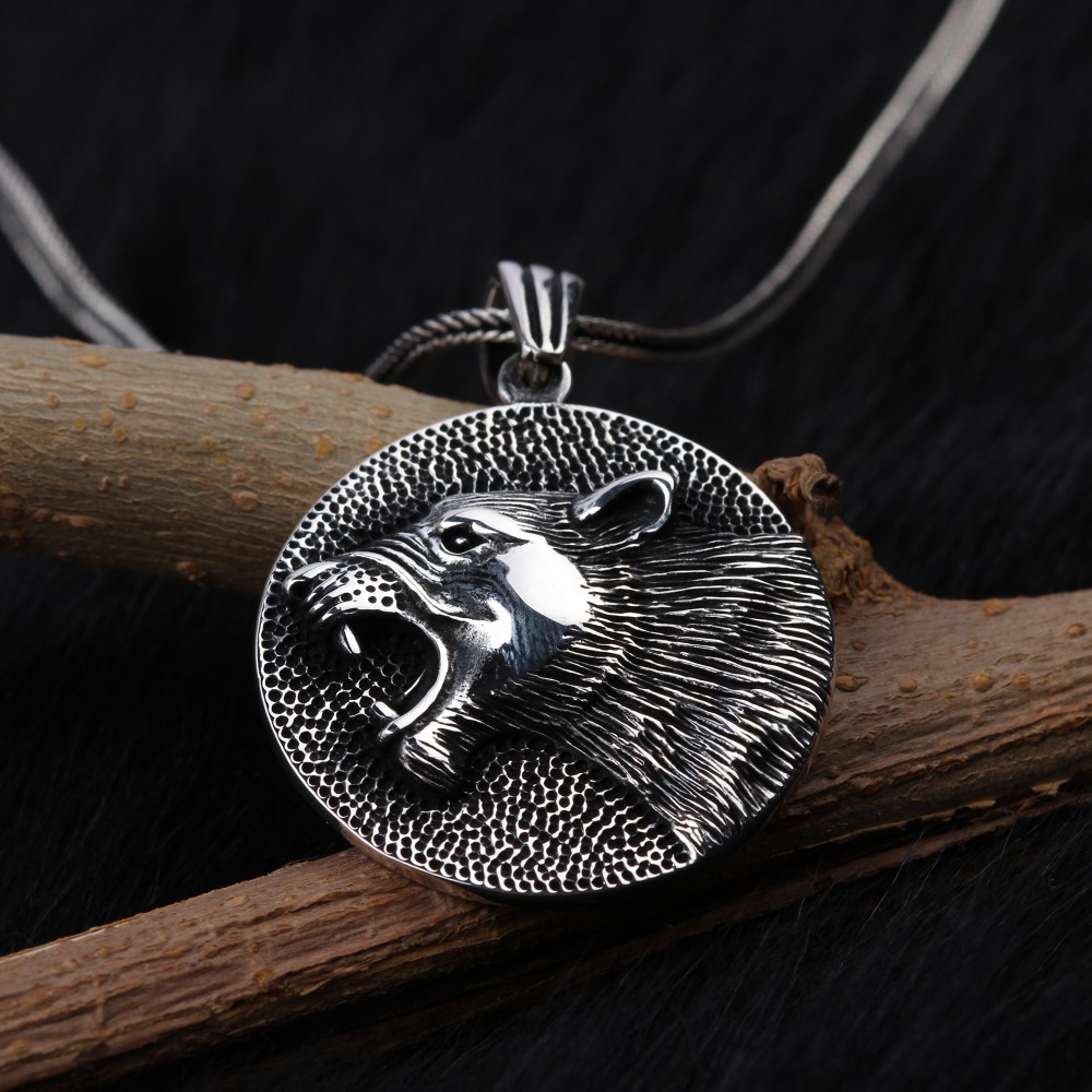 Glorria 925k Sterling Silver Men Bear Necklace