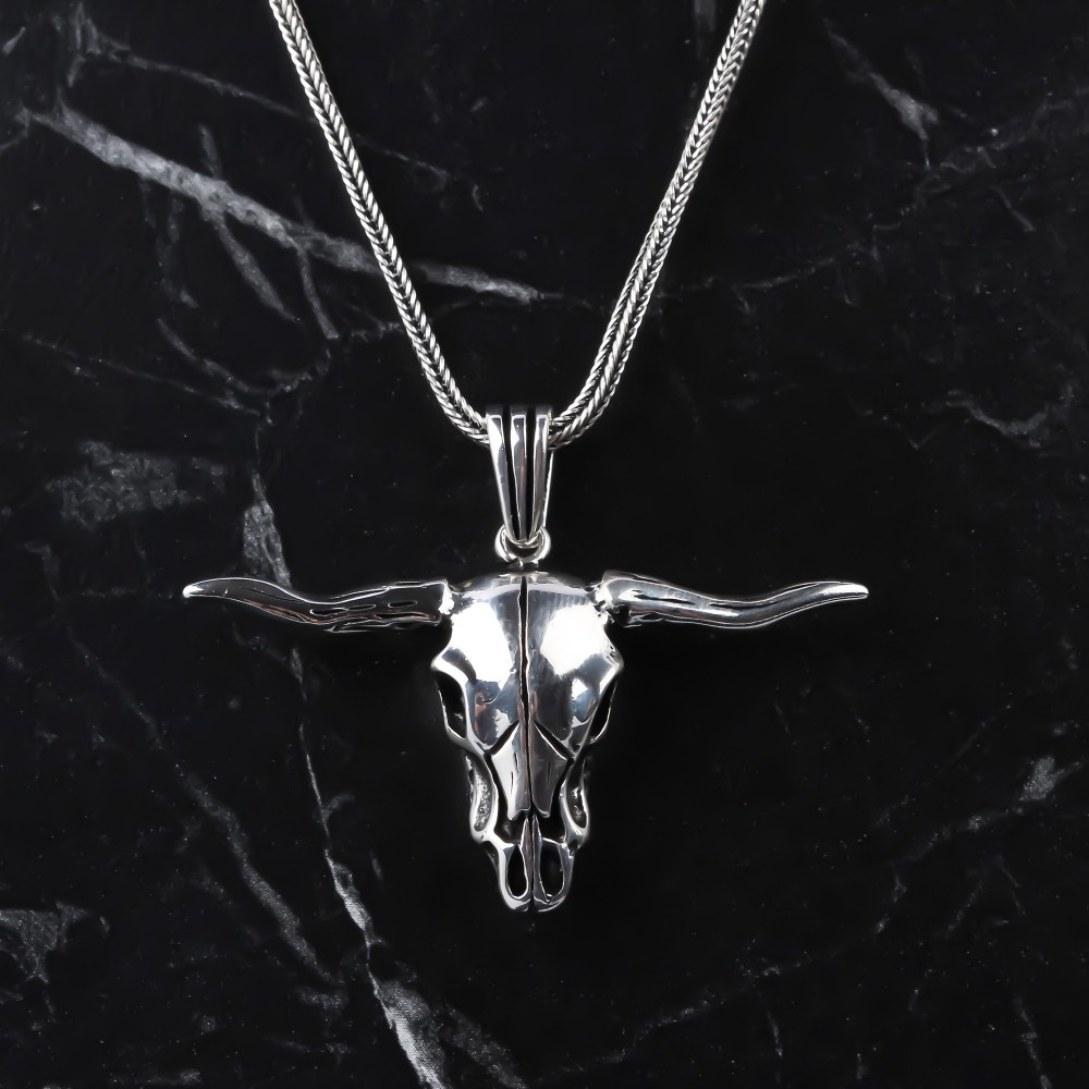 Glorria 925k Sterling Silver Men Buffalo Necklace