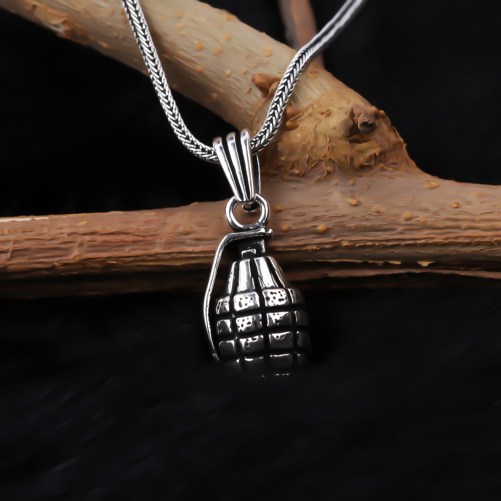 Glorria 925k Sterling Silver Men Grenade Necklace