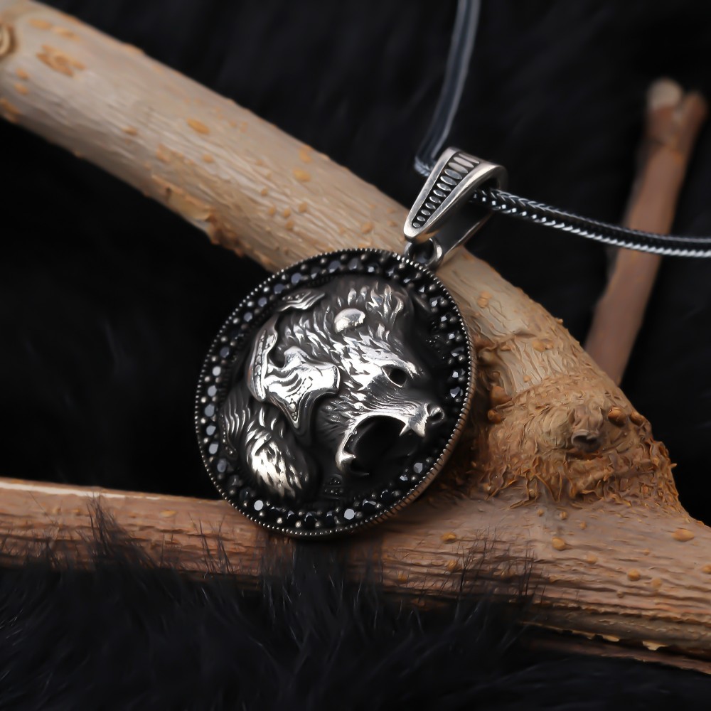 Glorria 925k Sterling Silver Men Wild Bear Necklace