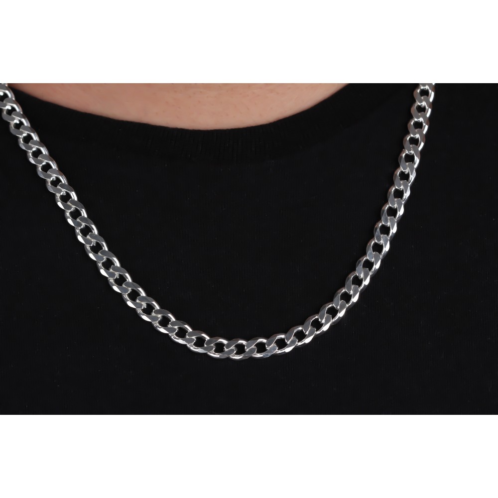 Glorria 925k Sterling Silver 7mm Gourmet Chain Necklace