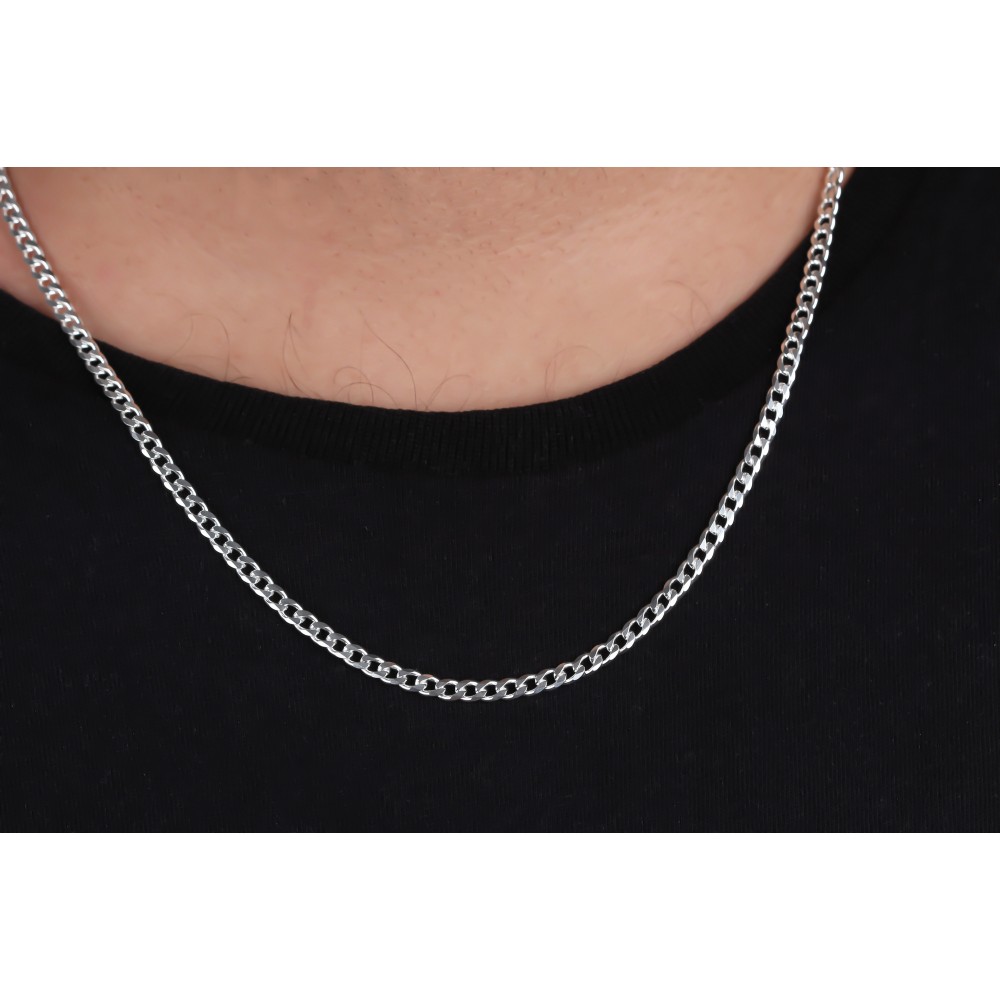 Glorria 925k Sterling Silver 4mm Gourmet Chain Necklace