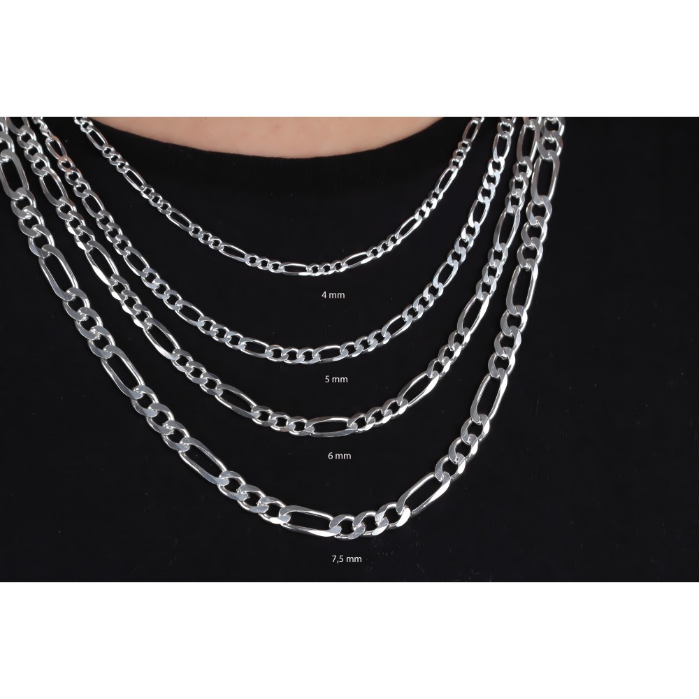 Glorria 925k Sterling Silver 7.5mm Figaro Chain Necklace