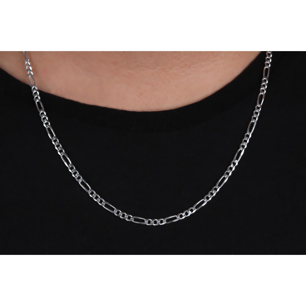 Glorria 925k Sterling Silver 4mm Figaro Chain Necklace