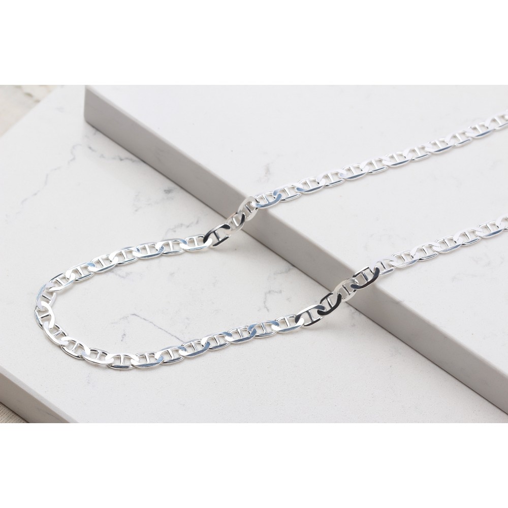 Glorria 925k Sterling Silver 7mm Mariner Chain Necklace