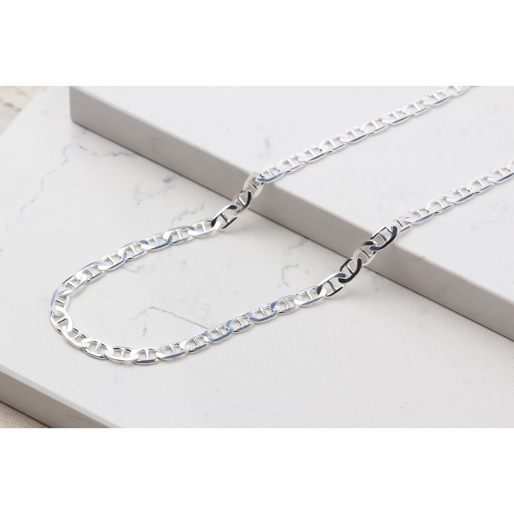 Glorria 925k Sterling Silver 7mm Mariner Chain Necklace