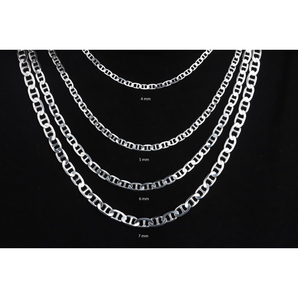 Glorria 925k Sterling Silver 6mm Mariner Chain Necklace