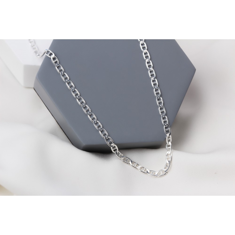 Glorria 925k Sterling Silver 4mm Mariner Chain Necklace