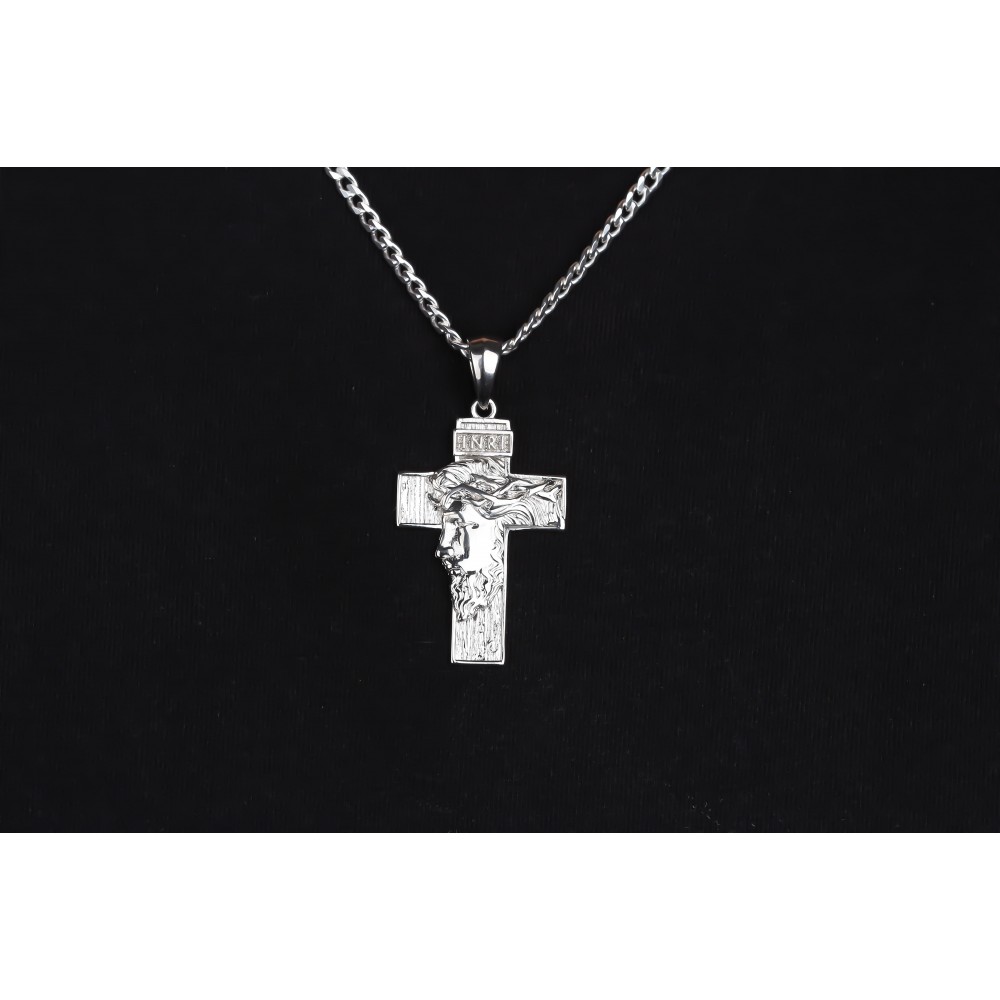 Glorria 925k Sterling Silver Gourmet Chain Jesus Christ Cross Necklace