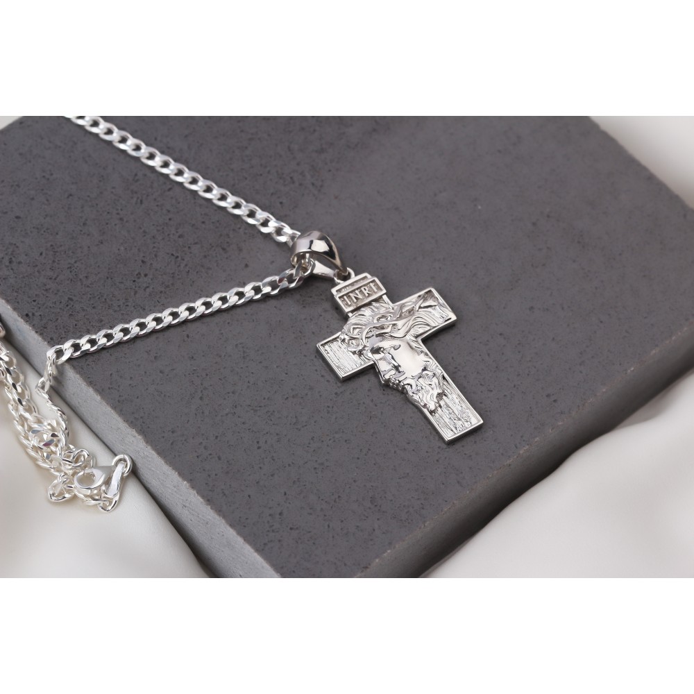 Glorria 925k Sterling Silver Gourmet Chain Jesus Christ Cross Necklace