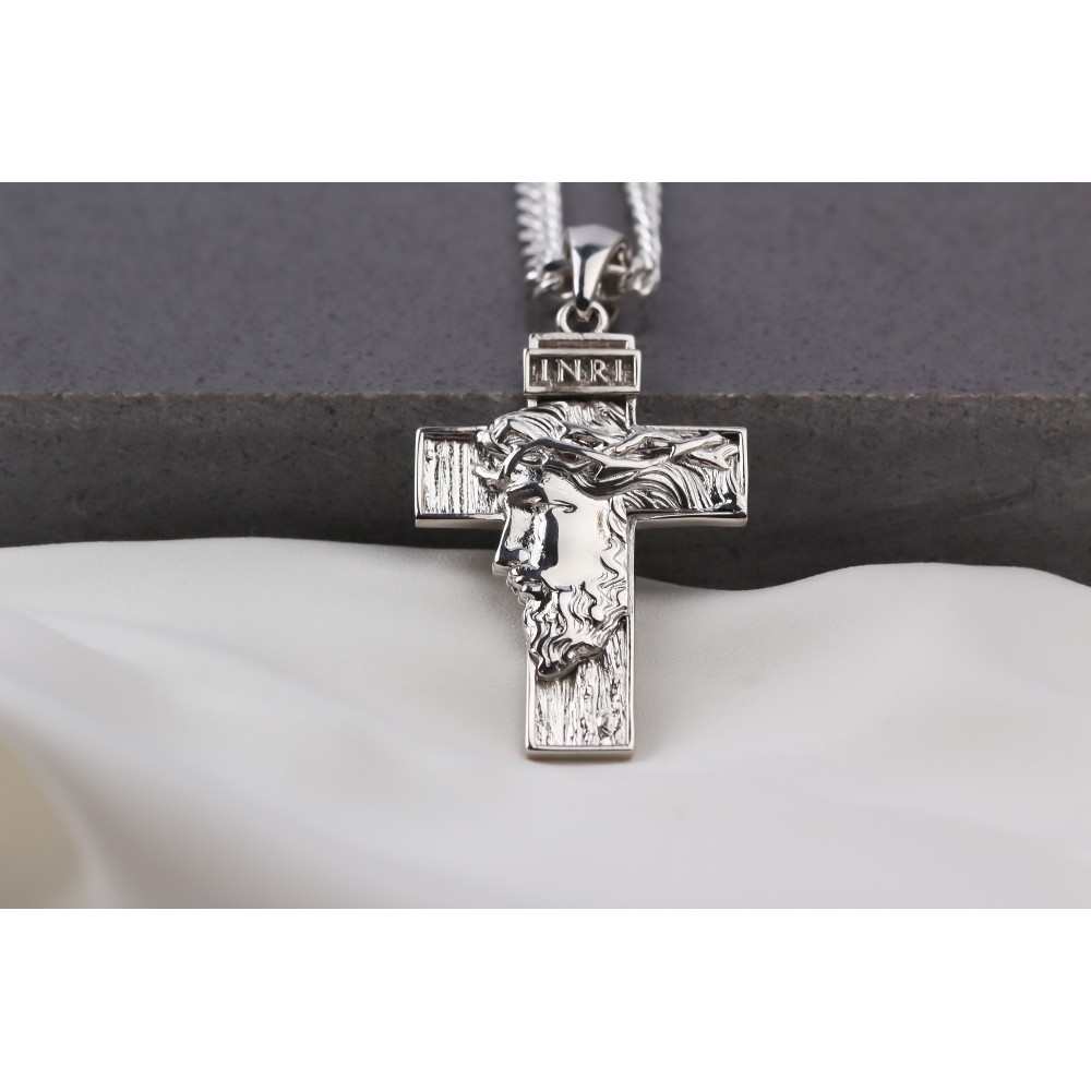 Glorria 925k Sterling Silver Gourmet Chain Jesus Christ Cross Necklace