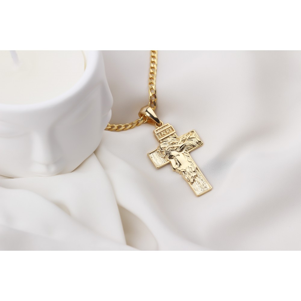 Glorria 925k Sterling Silver Gourmet Chain Jesus Christ Cross Necklace