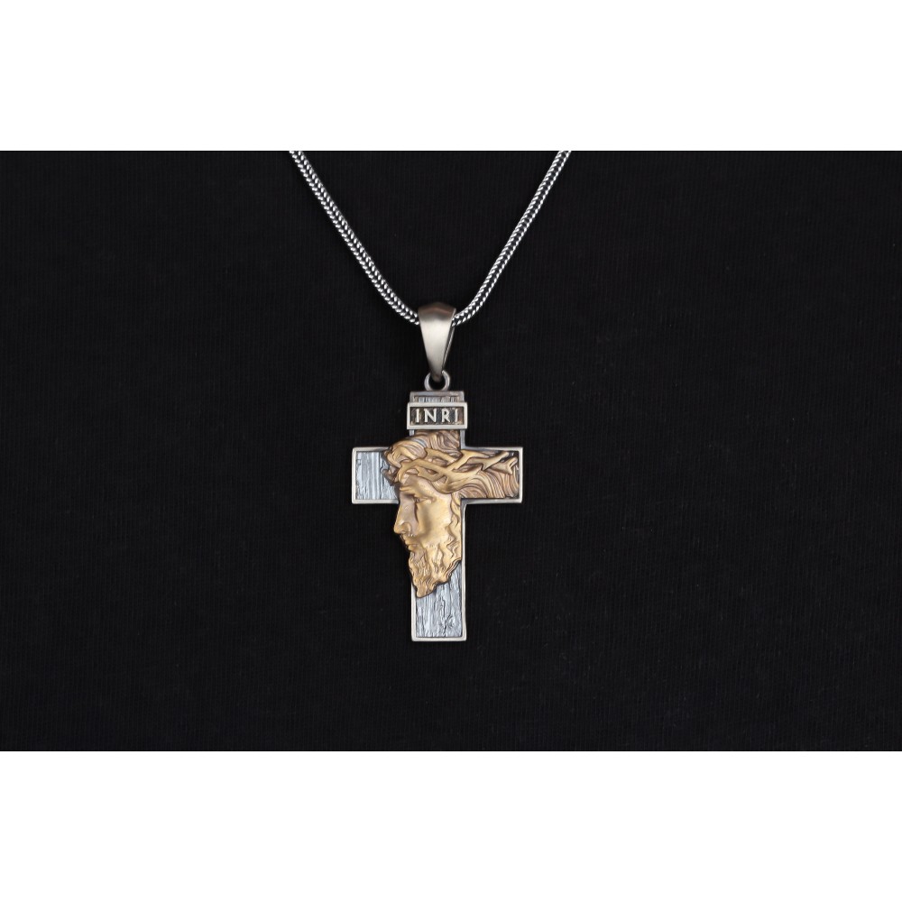 Glorria 925k Sterling Silver Gourmet Chain Jesus Christ Cross Necklace