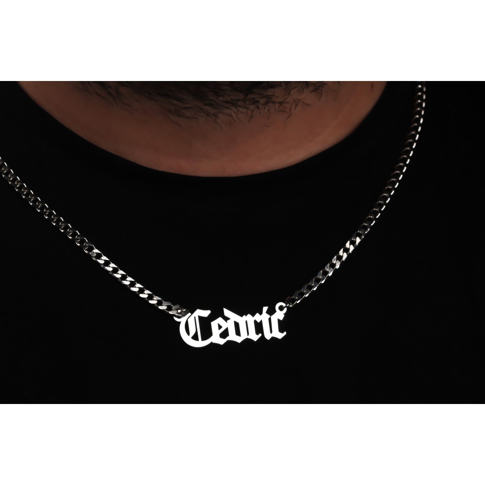 Glorria 925k Sterling Silver Men Personalized Gothic Name Gourmet Chain Sterling Silver Necklace