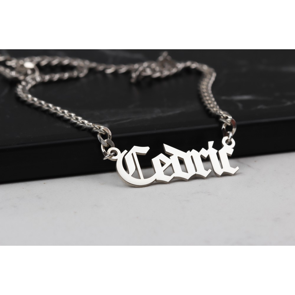 Glorria 925k Sterling Silver Men Personalized Gothic Name Gourmet Chain Sterling Silver Necklace