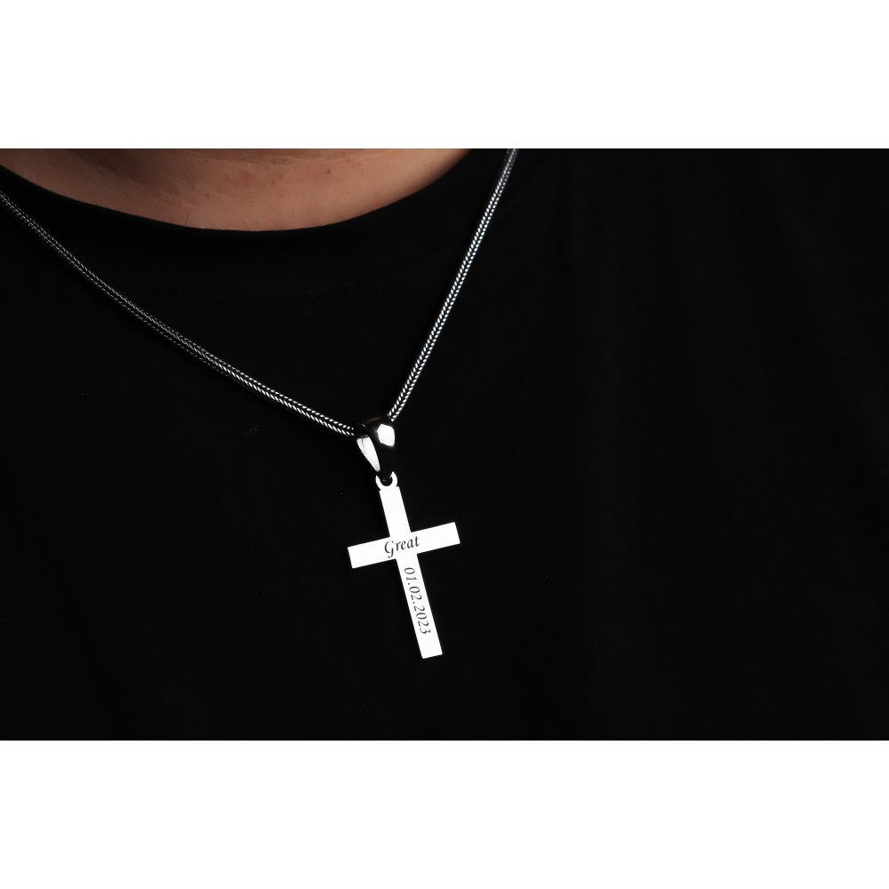 Glorria 925k Sterling Silver Men Personalized Name Cross Sterling Silver Necklace